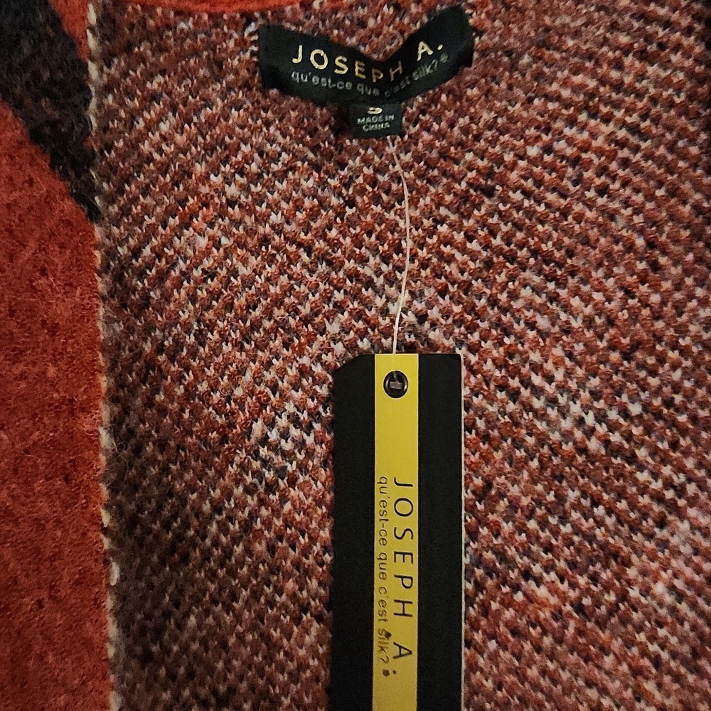 JOESEPH . A Plaid Red and Black Women's LONG Hooded Sweater Cardigan Sz S NWT - Picture 4 of 4